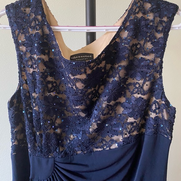 Connected Apparel Lace bodice faux-wrap Gown Women’s 14 Blue Party Formal Dress - Picture 4 of 9